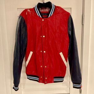 ZaraMan Men's Varsity Jacket (Red&Blue, Polyester, Size M)